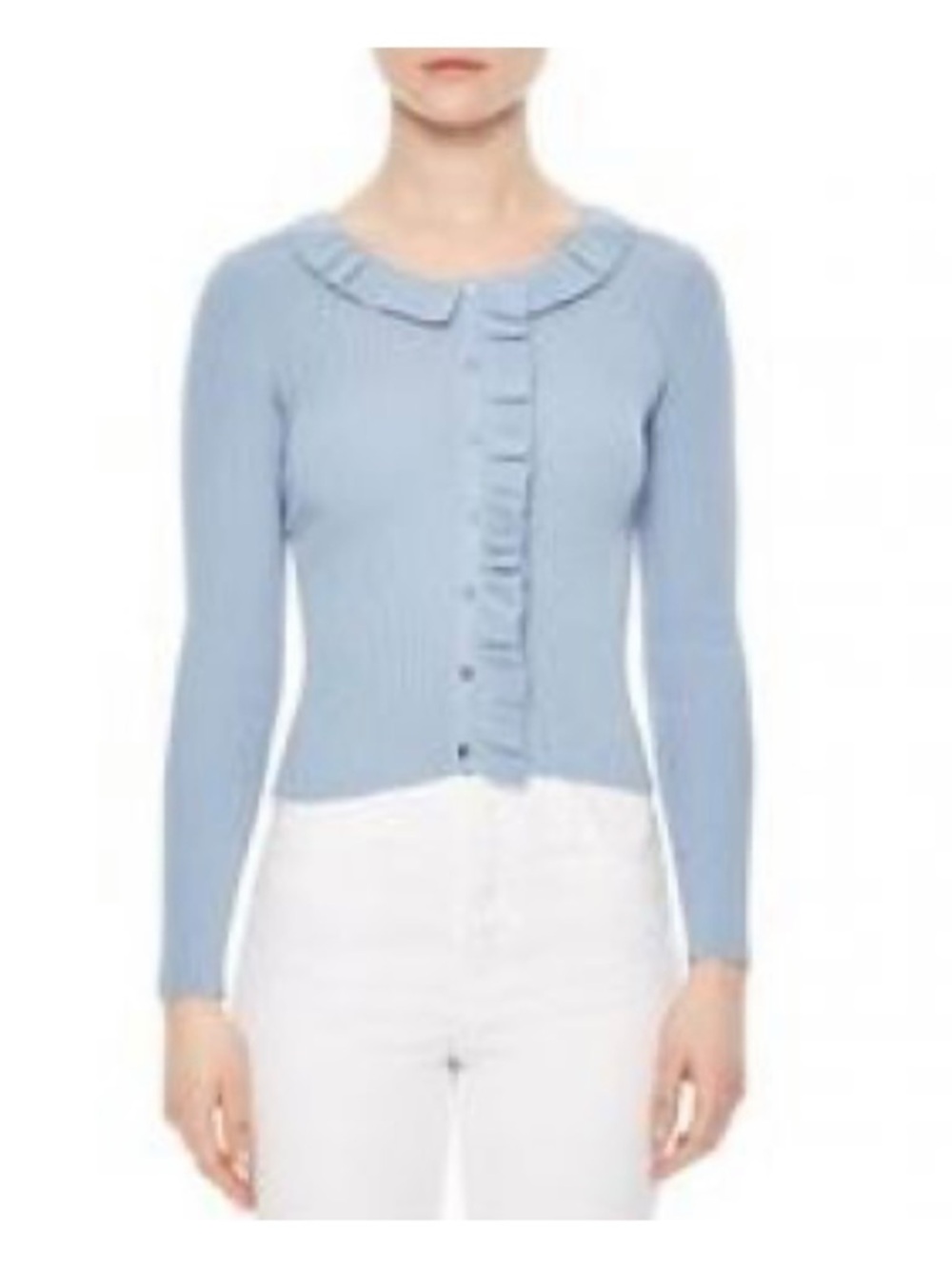 Sandro Paris Revy Ruffle-Trimmed Blue Cropped Cardigan Size 2/US 6